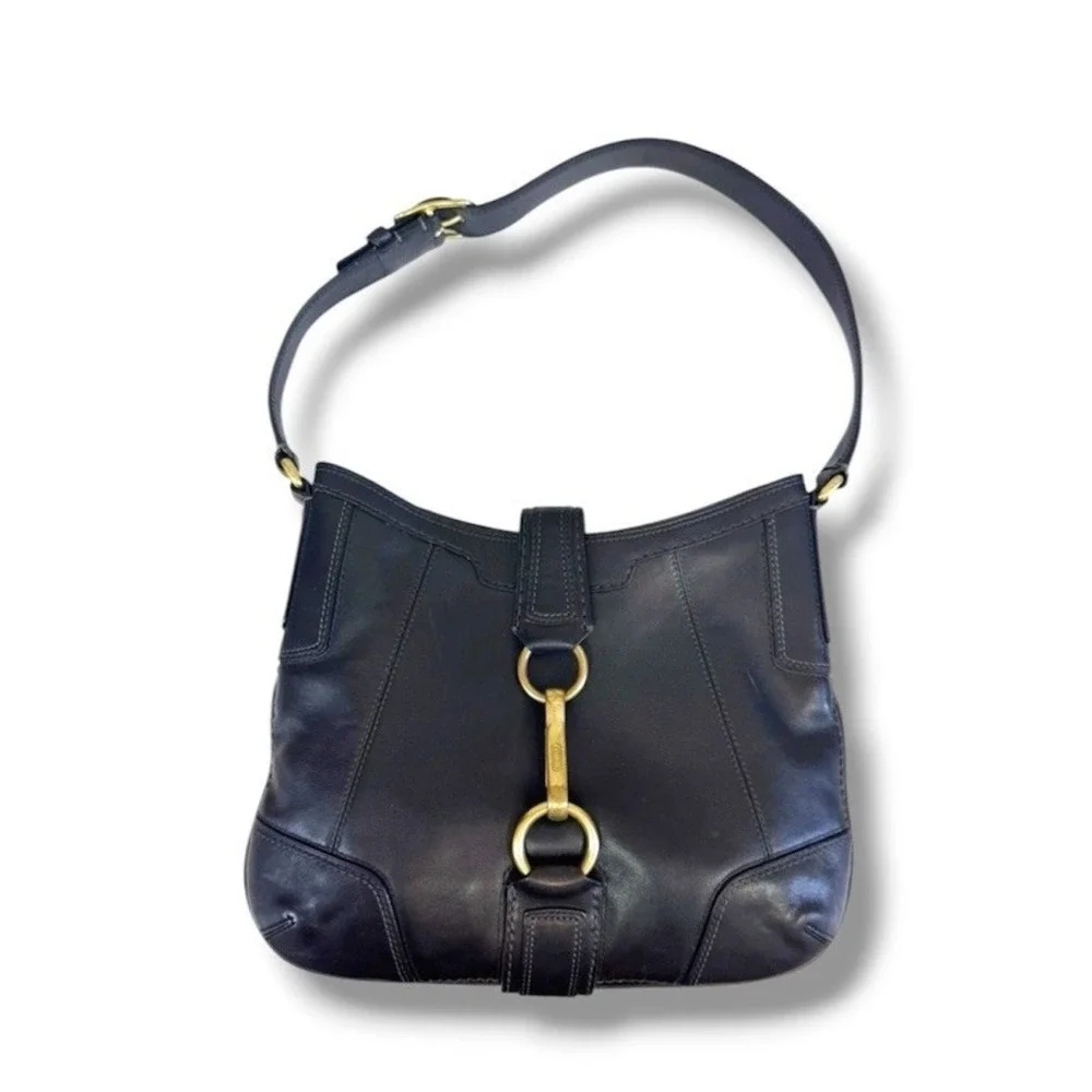 Coach Hampton Vintage Black Leather Slim Clip Hobo Shoulder Bag Purse 0793-11043